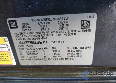 2014 GMC Acadia Sle-1 z USA, uszkodzony, nr VIN 1GKKRNED8EJ259414